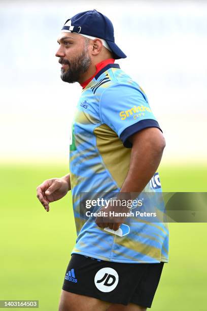 Former Blues player John Afoa warms up during a Blues Super Rugby Pacific training session at Blues HQ on June 16, 2022 in Auckland, New Zealand.