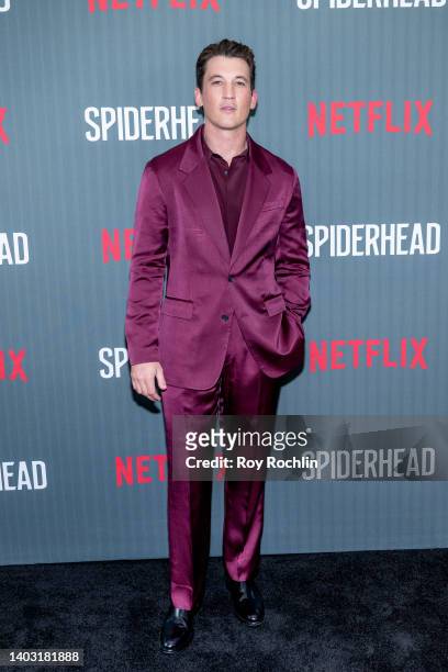Miles Teller attends Netflix's "Spiderhead" New York screening at Paris Theater on June 15, 2022 in New York City.