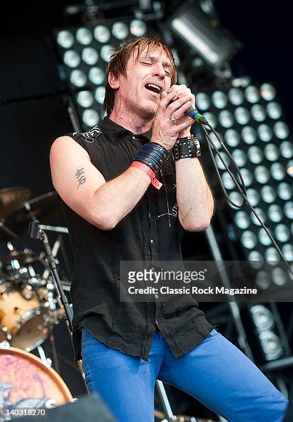 Paul Mackie of Pallas performing live on stage at High Voltage Festival on July 24, 2011 in London.