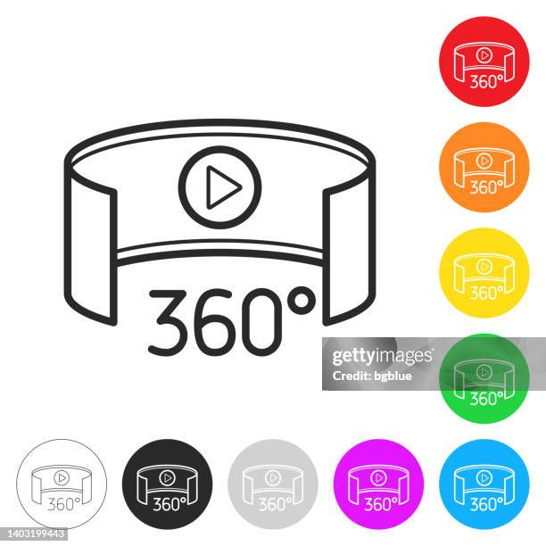 illustrazioni stock, clip art, cartoni animati e icone di tendenza di vista a 360 gradi - realtà virtuale. icona sui pulsanti colorati - panoramica a 360 gradi