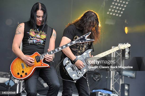 Parker Lundgren and Michael Wilton of Queensryche performing live on stage at High Voltage Festival on July 23, 2011 in London.