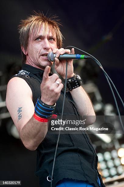 Paul Mackie of Pallas performing live on stage at High Voltage Festival on July 24, 2011 in London.