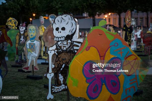 The art work '1000 wayang kardus ' of the artists and political activists group 'Taring Padi' from Yogyakarta pictured at the documenta 15 modern art...