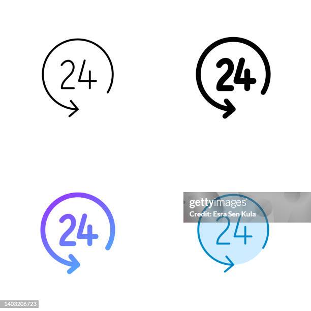 24 hours icon design in four style with editable stroke. line, solid, flat line and color gradient line. suitable for web page, mobile app, ui, ux and gui design. - it worker white background stock illustrations