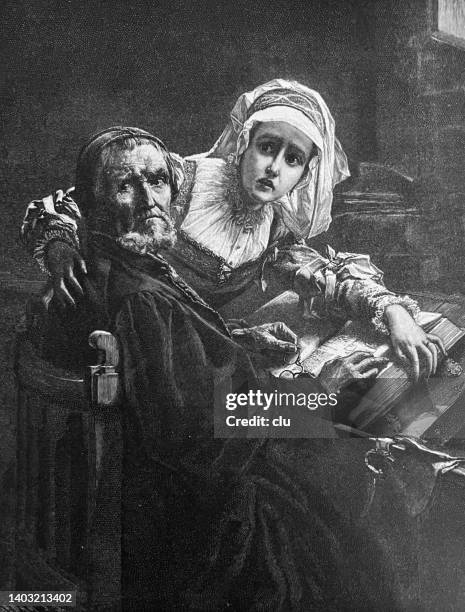 couple reading a forbidden book anxiously looking at the door - couple reading document stock illustrations