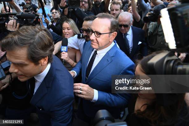 Actor Kevin Spacey arrives at Westminster Magistrates' Court on June 16, 2022 in London, England. The Hollywood actor faces four counts of sexual...