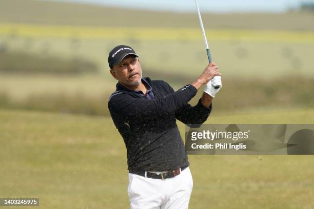 Jeev Milka Singh of India in action during previews prior to the Farmfoods European Legends Links Championship hosted by Ian Woosnam at Trevose Golf...