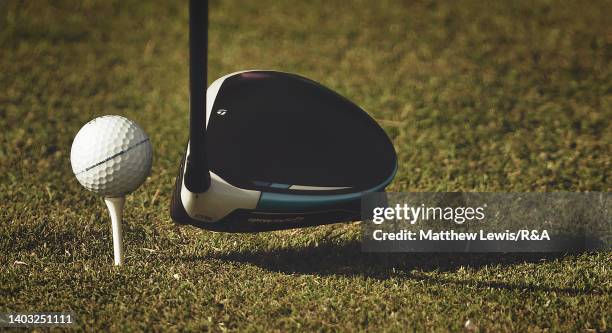 General view of a golf ball on a tee with a driver during day four of the R&A Amateur Championship at Royal Lytham & St. Annes on June 16, 2022 in...