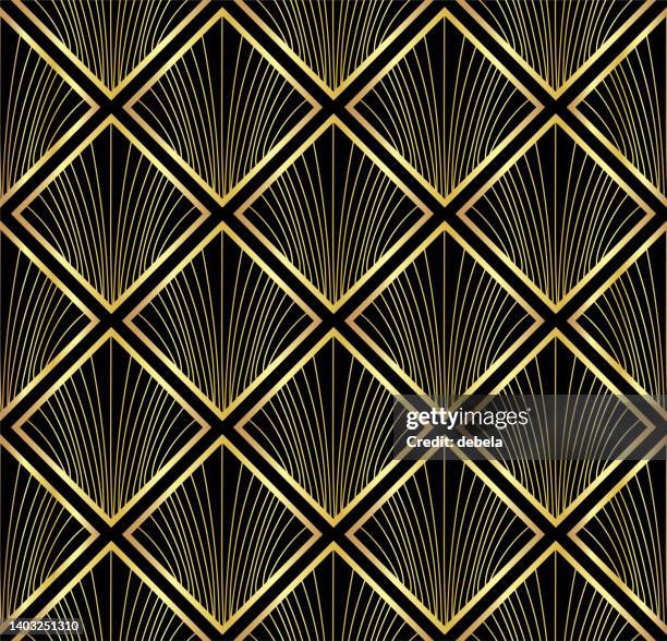 gold and black luxury square fan pattern. art deco interior design. - art deco pattern stock illustrations