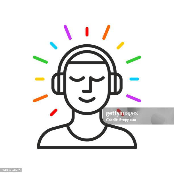 cheerful man with headphones - eyes closed 幅插畫檔、美工圖案、卡通及圖標