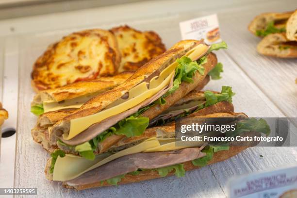 sandwiches at store - french cheese shop stock-fotos und bilder
