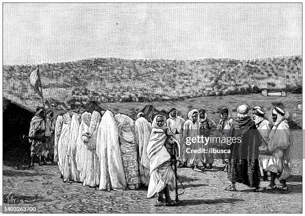 antique illustration: wedding ceremony, algeria - algeria stock illustrations