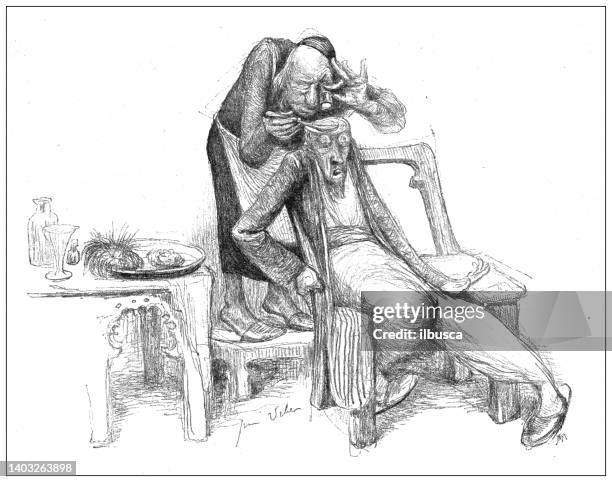 antique illustration: "the brain fixer" fable - operating room stock illustrations
