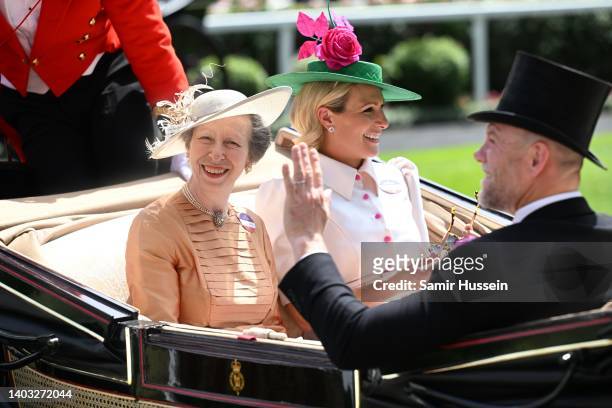 Princess Anne, Princess Royal, Zara Phillips and Mike Tindall attend Royal Ascot 2022 at Ascot Racecourse on June 16, 2022 in Ascot, England.