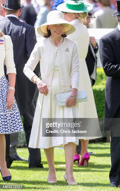 Lady Sarah Chatto smiles in the parade ring during Royal Ascot 2022 at Ascot Racecourse on June 16, 2022 in Ascot, England.