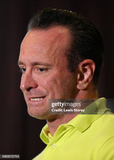 Kalle Sauerland, Boxing Promoter at Wasserman reacts as they speak to the media during the Wasserman Official Weigh-In at Hilton Liverpool City...