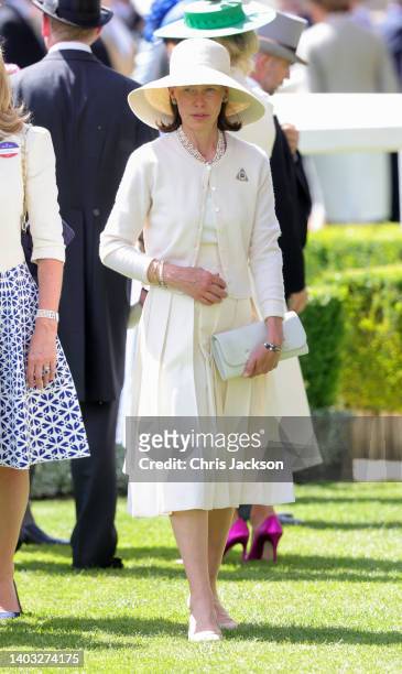 Lady Sarah Chatto arrives in the parade ring during Royal Ascot 2022 at Ascot Racecourse on June 16, 2022 in Ascot, England.