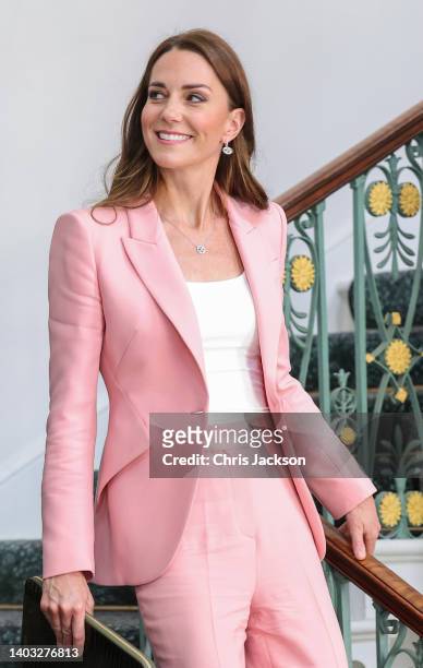 Catherine, Duchess Of Cambridge smiles as she departs after hosting a roundtable with Government ministers and the Early Years sector to mark the...