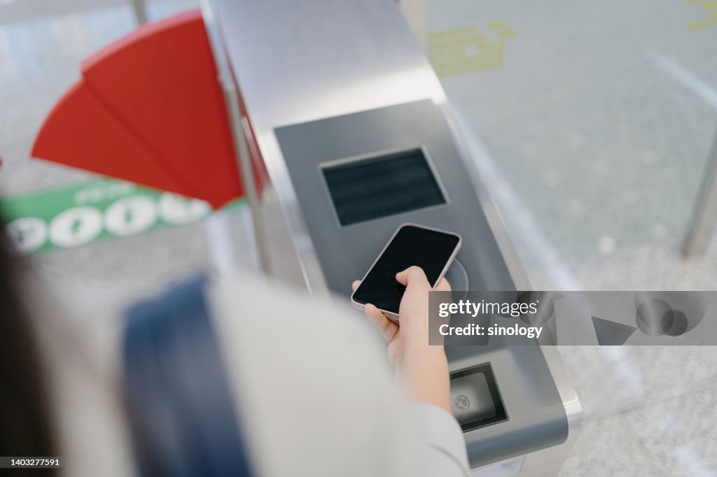 Subway Check In Young Asian Woman Using Smartphone Checking In At Subway Station High ...