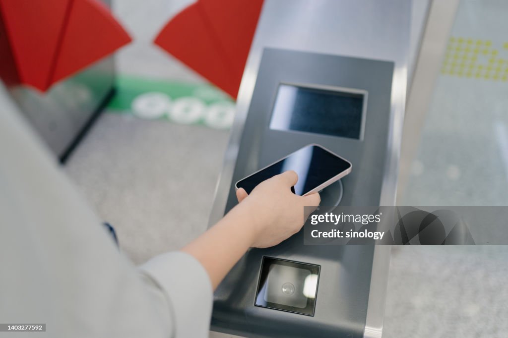 Subway Check In Young Asian Woman Using Smartphone Checking In At Subway Station High ...