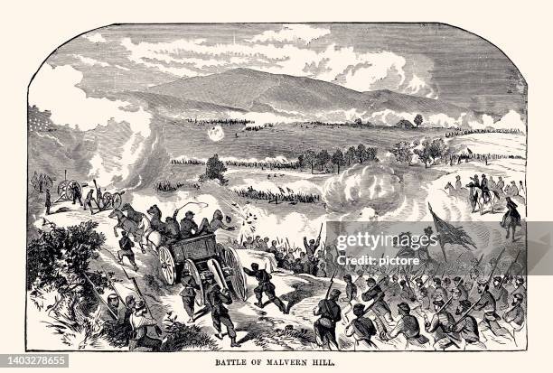 battle of malvern hill (xxxl with lots of details) - revolutionary war cannons stock illustrations