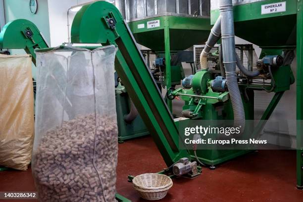 Machinery for grinding corks at the De Maria Taps S.L. Factory, in Cassa de la Selva, on 16 June, 2022 in Girona, Catalonia, Spain. De Maria Taps is...