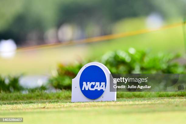 Signage on the course during the Division III Men's Golf Championship held at The Mission Inn Resort and Club on May 13, 2022 in Howey In The Hills,...