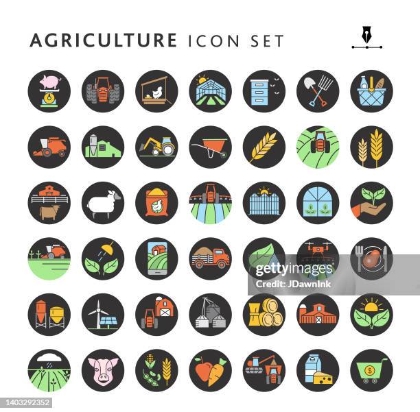 ilustrações de stock, clip art, desenhos animados e ícones de modern farm and agriculture, livestock, sustainable farming, drone field irrigation, crops, barn, food icon concepts black and white - sprinkler