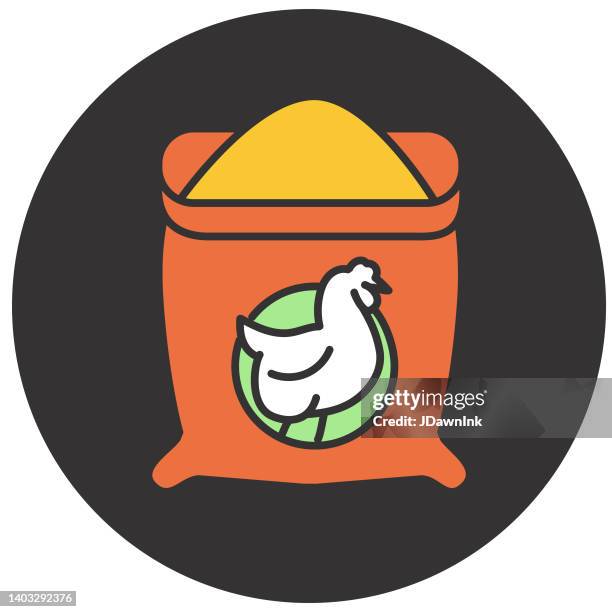 modern farm and agriculture chicken feed bag icon concept - feeding stock illustrations