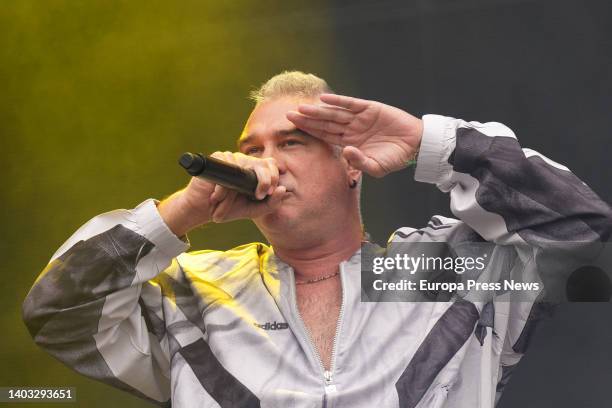 Rapper and producer Kase. O jumps during his performance on the first day of the 'O son do Camiño' festival, at Monte do Gozo, on 16 June, 2022 in...