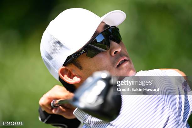 Tain Lee plays his shot from the second tee during the third round of the BMW Charity Pro-Am at Thornblade Club on June 11, 2022 in Greer, South...