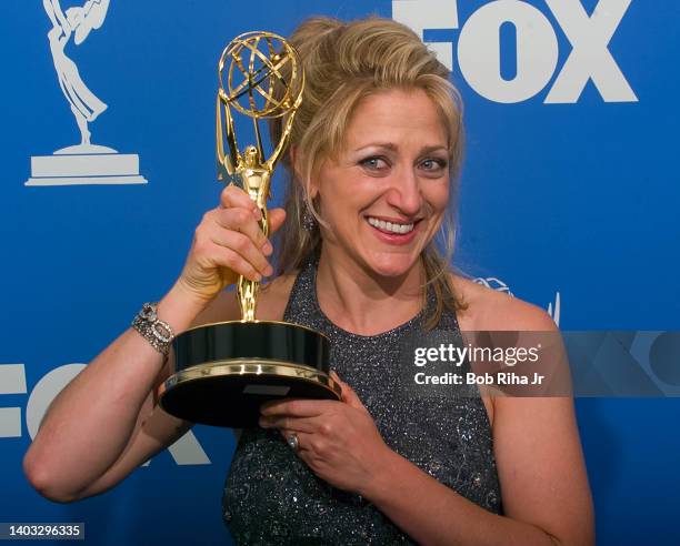 Emmy Winner Edie Falco backstage at the 52nd Emmy Awards Show at the Shrine Auditorium, September 12, 1999 in Los Angeles, California.