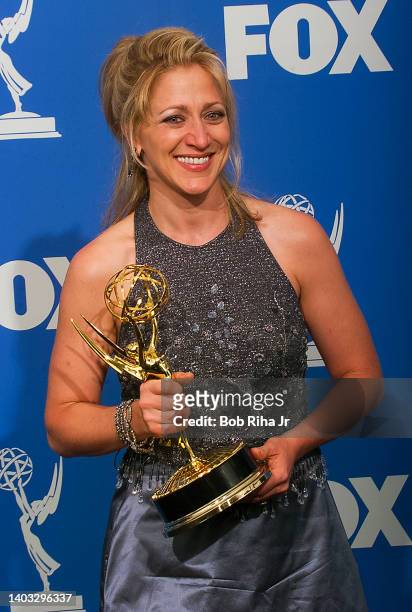 Emmy Winner Edie Falco backstage at the 52nd Emmy Awards Show at the Shrine Auditorium, September 12, 1999 in Los Angeles, California.