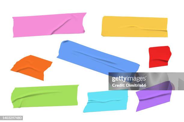 vektorklebeband. set realistischer klebebandstreifen - etiketten stock-grafiken, -clipart, -cartoons und -symbole