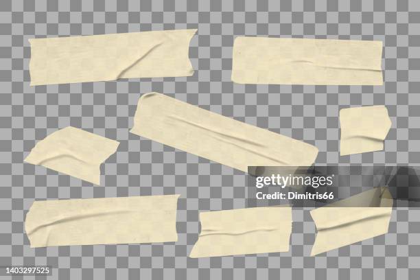 stockillustraties, clipart, cartoons en iconen met adhesive semitransparent tape. set of realistic sticky tape stripes on transparent background - bruin pak