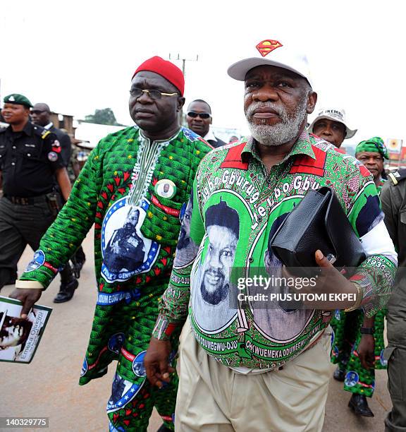 Sylvester Odumegwu Ojukwu , the first son of Nigeria's secessionist leader Odumegwu Ojukwu, arrives at St Michaels Catholic Church for the funeral...