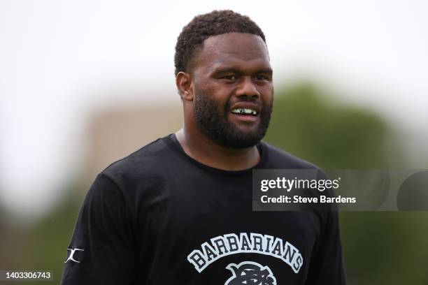 Virimi Vakatawa of the Barbarians during a Barbarians training session at Latymer School on June 16, 2022 in London, England. The Barbarians will...