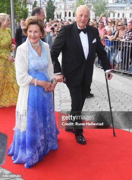 King Harald and Queen Sonja attend the celebrations of Princess Ingrid Alexandra's Official Day at Deichman Museum on June 16, 2022 in Oslo, Norway.