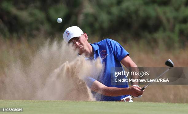 Max Charles of Australia plays out of a bunker on the 4th hole during round four of day four of the R&A Amateur Championship at Royal Lytham & St....
