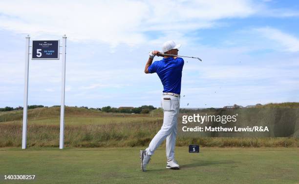 Max Charles of Australia tees off on the 5th hole during round four of day four of the R&A Amateur Championship at Royal Lytham & St. Annes on June...