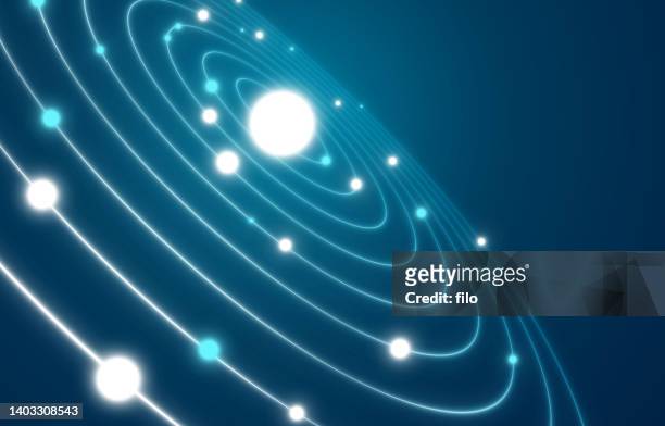 ilustrações de stock, clip art, desenhos animados e ícones de glow space planet lines background - orbiting