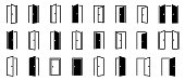 Door icons set. Opened and closed door symbols collection. Isolated. Editable stroke. Vector illustration