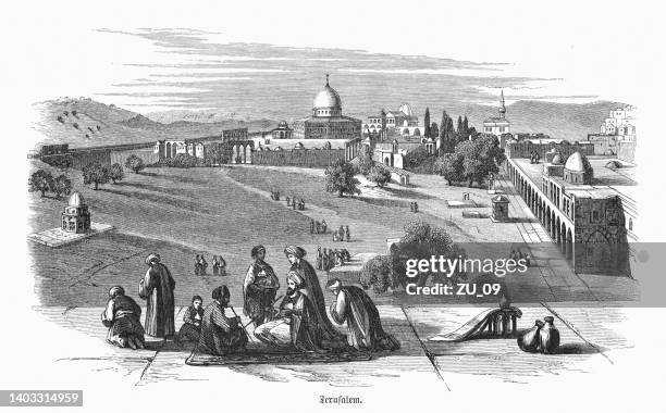 temple mount in jerusalem, israel, wood engraving, published in 1891 - empire stock illustrations