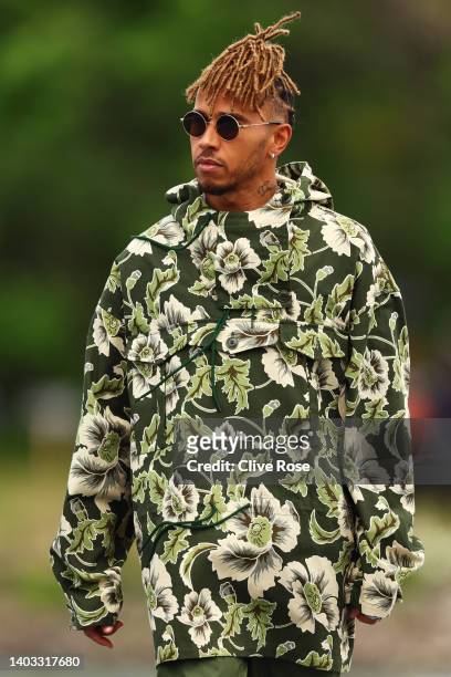 Lewis Hamilton of Great Britain and Mercedes walks in the Paddock during previews ahead of the F1 Grand Prix of Canada at Circuit Gilles Villeneuve...