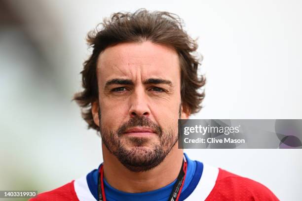 Fernando Alonso of Spain and Alpine F1 walks in the Paddock during previews ahead of the F1 Grand Prix of Canada at Circuit Gilles Villeneuve on June...