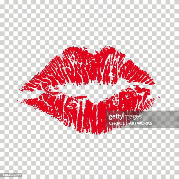 ilustraciones, imágenes clip art, dibujos animados e iconos de stock de impresión de lápiz labial red kiss sobre fondo transparente - kiss