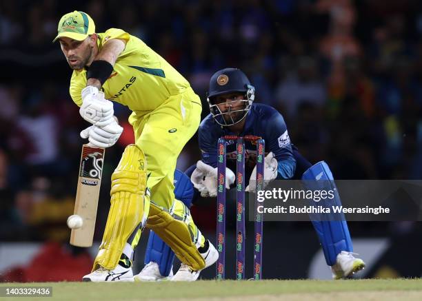 Glenn Maxwell of Australia bats during the 2nd match in the ODI series between Sri Lanka and Australia at Pallekele Cricket Stadium on June 16, 2022...