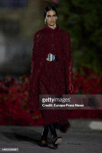 Model parades a dress from the Cruise 2023 collection of French fashion house Dior at the Plaza de España, on June 16 in Seville .