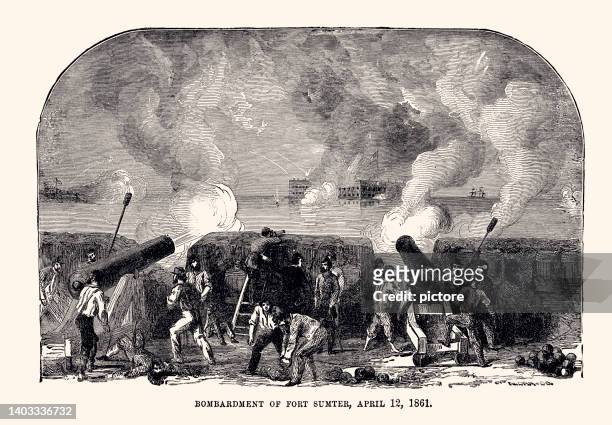 april 1861: bombardment of fort sumter (xxxl with lots of details) - civil war gun stock illustrations