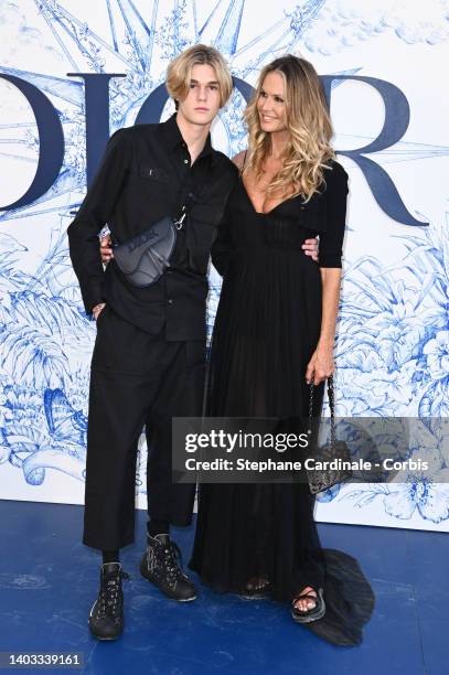 Elle Macpherson and son Cy Busson attend "Crucero Collection" fashion show presentation by Dior at Plaza de España on June 16, 2022 in Seville, Spain.